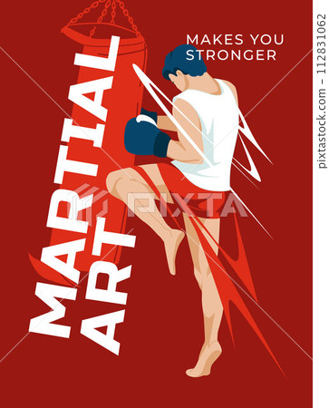 Martial arts man. Professional sports and recreation. Sports poster. Flat Vector illustration 112831062