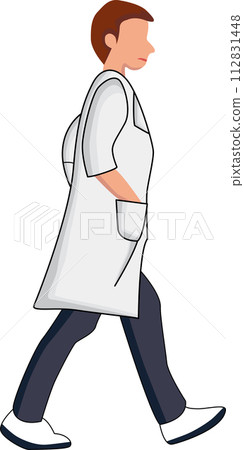 Doctor walking cartoon character wearing white coat. Clip art isolated Professional presentation. Medical concept Doctor walking cartoon character wearing white coat. Clip art isolated Professional presentation. Medical concept 112831448