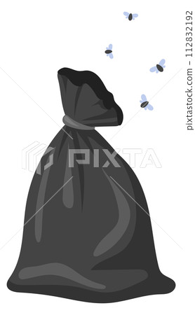 Stinky trash in black plastic bag cartoon icon Stinky trash in black plastic bag cartoon icon 112832192