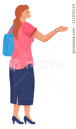 Happy woman with handbag outdoor. Pretty female character 112832214