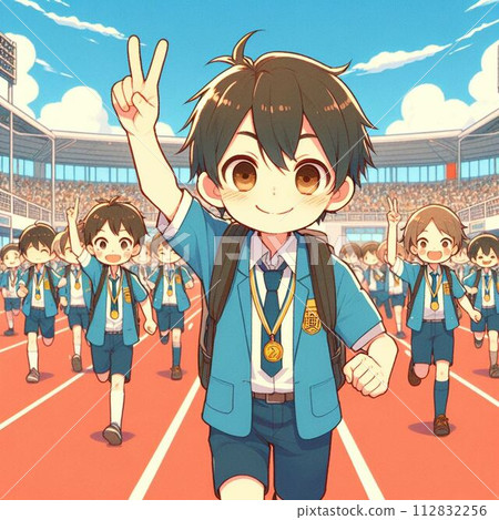 The joy of winning a gold medal at a sports tournament 112832256