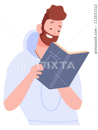 Man reading book. Booklover character. Literature joy 112832322