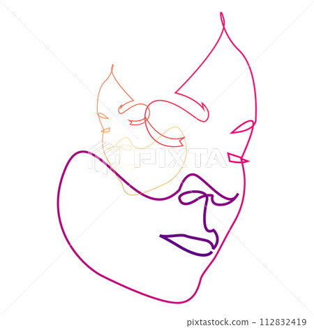One line drawing of two faces - one inside the other. Abstract art vector illustration. One line drawing of two faces - one inside the other. Abstract art vector illustration. 112832419