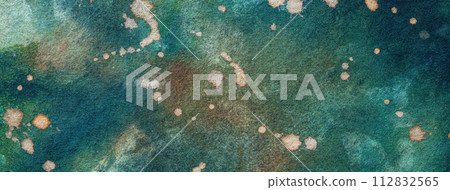 Abstract art background dark emerald and green colors. Watercolor painting on canvas with soft teal gradient. 112832565