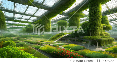 A futuristic digital masterpiece envisioning a high-tech agricultural hub. See automated farming machines thriving vertical gardens. 112832922