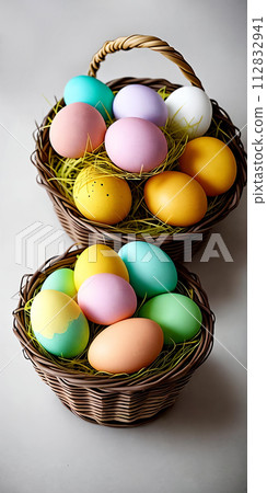 An intricate Easter card design featuring a variety of beautifully decorated eggs An intricate Easter card design featuring a variety of beautifully decorated eggs 112832941