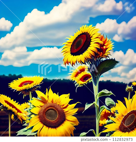 Captivating summer backdrop with a mix of sunflowers and daisies. 112832973