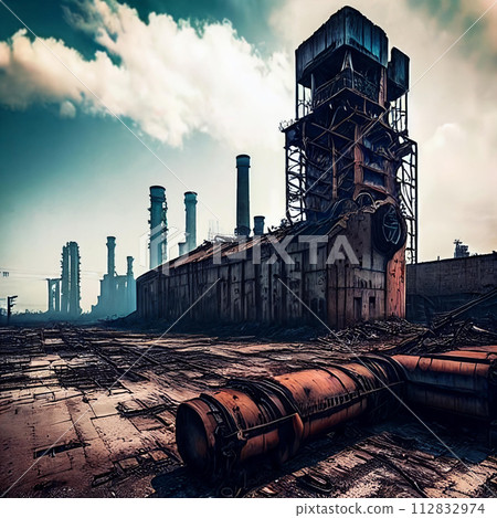 Industrial Decay. Industrial area in decay, with abandoned factories 112832974