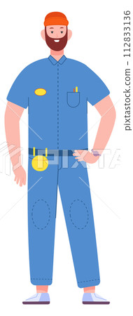 Blue uniform worker. Mechanic service color character Blue uniform worker. Mechanic service color character 112833136
