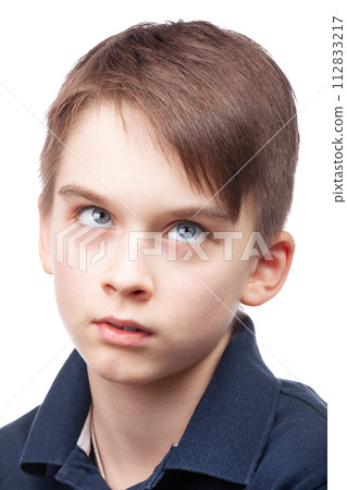 Thoughtful Boy Looking Up Thoughtful Boy Looking Up 112833217
