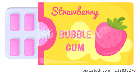 Strawberry bubblegum chewy blister pack cartoon icon Strawberry bubblegum chewy blister pack cartoon icon 112833276