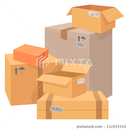 Cardboard boxes stack. Paper cartoon packages pile 112833310