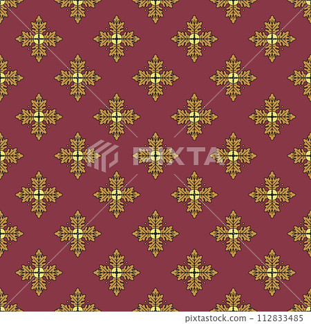 Seamless pattern with hand drawn golden classic floral rosette motifs 112833485