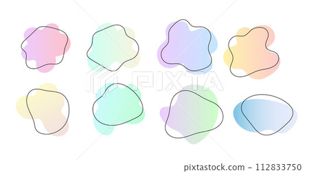 Irregular gradient blob shape asymmetric elements with line. Vector simple pastel illustration frame set. 112833750