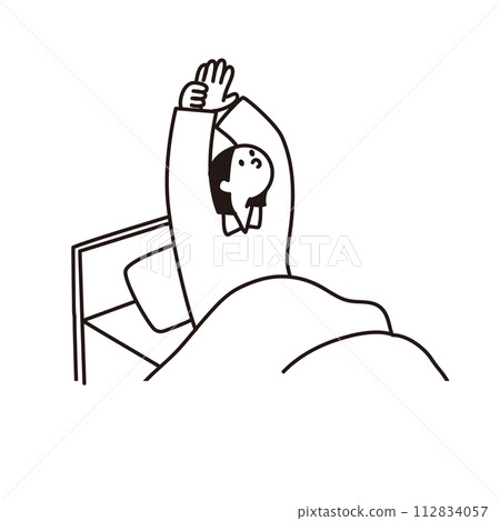 Line drawing vector of a woman stretching in bed 112834057