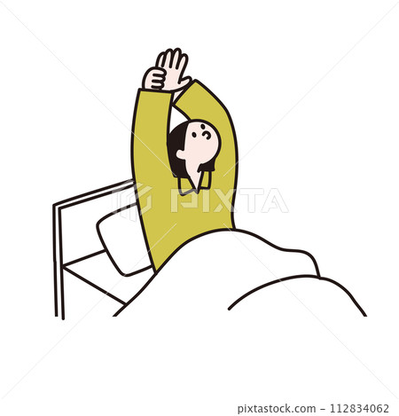 Line drawing vector of a woman stretching in bed 112834062