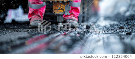 AI-generated content. Close-up of precision drilling in action with flying debris 112834064