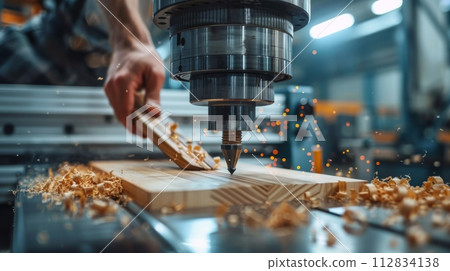 AI-generated content. Skilled worker expertly operates CNC machine in industrial setting 112834138