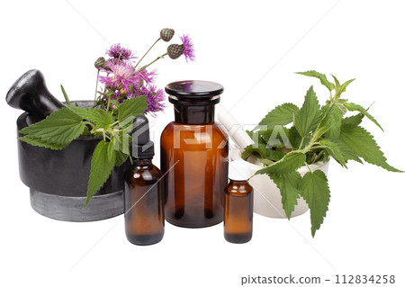 Natural Herbal Medicine Preparation with Mortar. 112834258