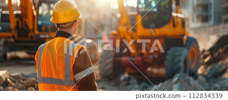 AI-generated content. Diverse construction team at work on a bright, sunny day 112834339