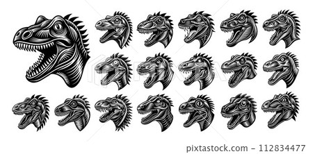 Collection of hand drawn wildlife dinosaur head illustration design 112834477