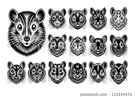 Flat cute hamster head silhouette design set Flat cute hamster head silhouette design set 112834478