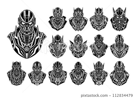 Silhouette of robot head illustration design set 112834479
