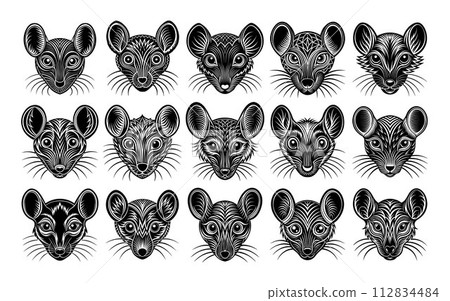 Hand drawn mouse head illustration design bundle 112834484