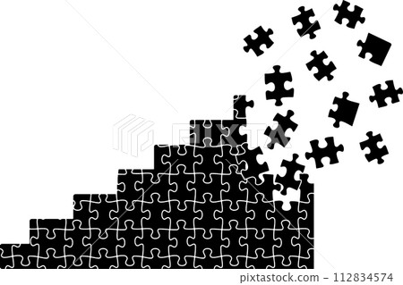 Illustration of collapsing puzzle stairs Illustration of collapsing puzzle stairs 112834574