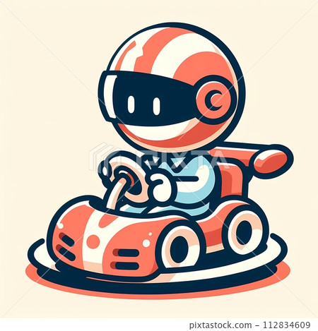 Illustration of driving a go-kart while wearing a helmet Illustration of driving a go-kart while wearing a helmet 112834609