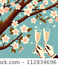 Illustration of cherry blossoms and cherry blossom viewing 112834696