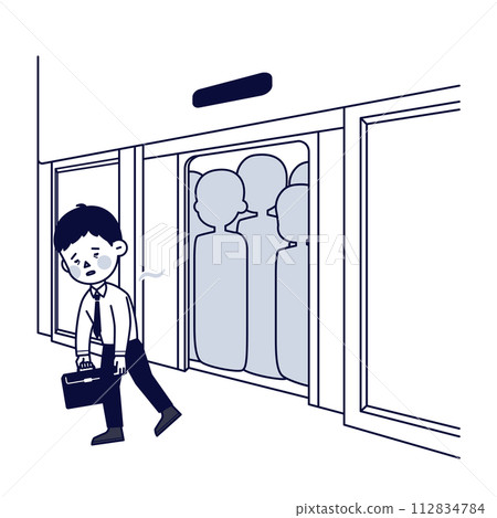 man getting off the subway tired 112834784