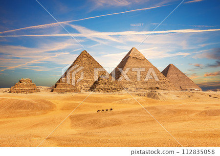 The Pyramid of Egypt complex in the sands of Giza desert, Africa 112835058