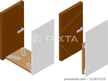 桌子翻倒門打不開的等距影像素材 桌子翻倒門打不開的等距影像素材 112835110