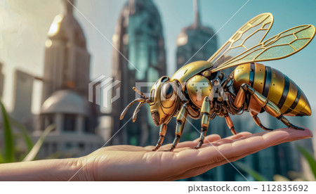 robot bee close-up. ecology and environmental protection concept 112835692