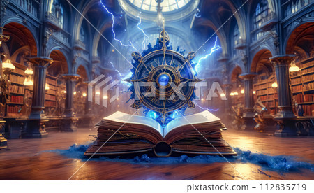 A magic book from the wizard's room, an ancient grimoire for spells A magic book from the wizard's room, an ancient grimoire for spells 112835719