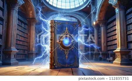 A magic book from the wizard's room, an ancient grimoire for spells A magic book from the wizard's room, an ancient grimoire for spells 112835731