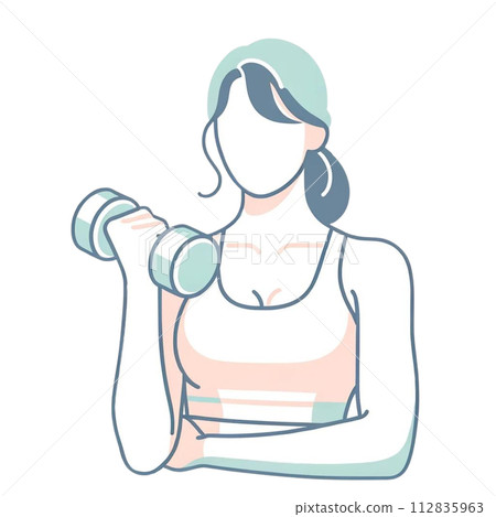 Muscle training girl with dumbbells 112835963