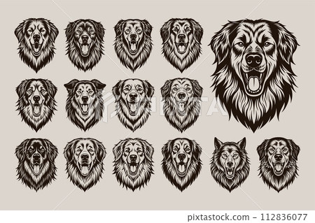 Vintage hand drawn great pyrenees dog head illustration design set Vintage hand drawn great pyrenees dog head illustration design set 112836077