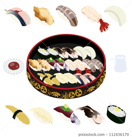 Delicious sushi ~Spring~ (squid, botan shrimp, shrimp, conger, mackerel, milt, bird shellfish, firefly squid, cod, herring roe) 112836170