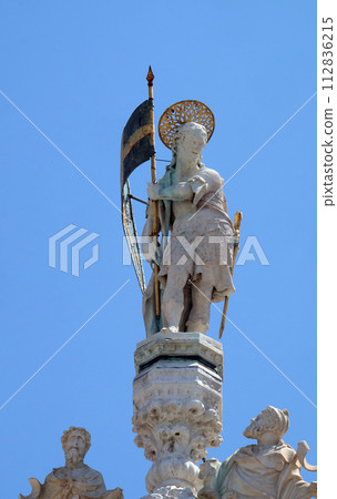 Statue of Saint, detail of the facade of the Saint Mark's Basilica, St. Mark's Square, Venice, Italy Statue of Saint, detail of the facade of the Saint Mark's Basilica, St. Mark's Square, Venice, Italy 112836215