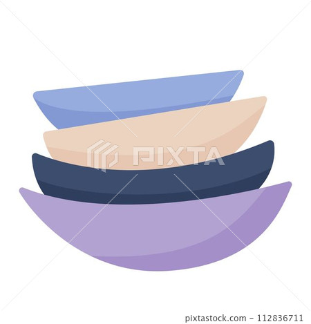 Stack of ceramic colored dishes isolated on white background 112836711