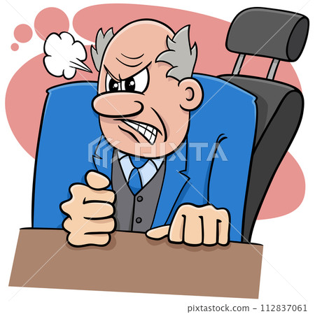 angry cartoon boss or businessman behind the desk angry cartoon boss or businessman behind the desk 112837061