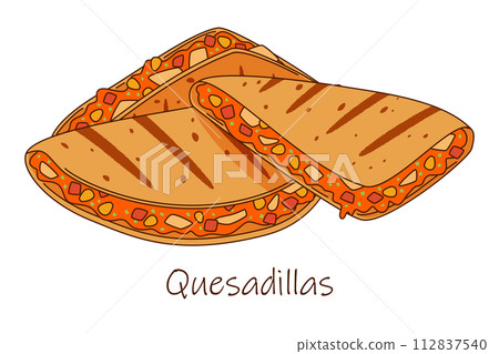 Vector illustration of several pieces of quesadilla with cheese and vegetables 112837540