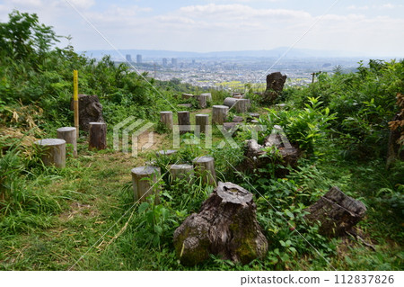 The view from the main enclosure of the castle road and stone walls of Akutagawa Yamashiro in Settsu The view from the main enclosure of the castle road and stone walls of Akutagawa Yamashiro in Settsu 112837826