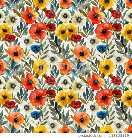Vibrant Flowers Painting on White Background 112838119