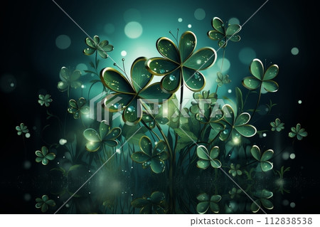 希望的象徵,人工智慧生成的閃閃發光的四葉草 193 希望的象徵,人工智慧生成的閃閃發光的四葉草 193 112838538