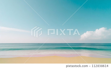 Scenery of refreshing blue sky, sea and sandy beach 112838614