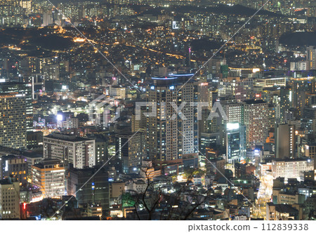 Aerial view of Seoul Downtown Skyline, South Korea. Financial district and business centers in smart urban city in Asia. Skyscraper and high-rise buildings. Aerial view of Seoul Downtown Skyline, South Korea. Financial district and business centers in smart urban city in Asia. Skyscraper and high-rise buildings. 112839338