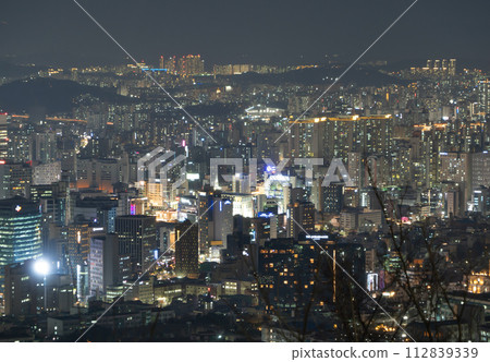Aerial view of Seoul Downtown Skyline, South Korea. Financial district and business centers in smart urban city in Asia. Skyscraper and high-rise buildings. Aerial view of Seoul Downtown Skyline, South Korea. Financial district and business centers in smart urban city in Asia. Skyscraper and high-rise buildings. 112839339